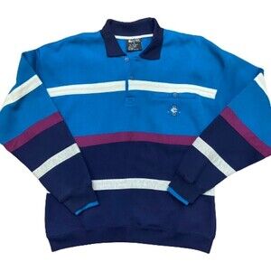 Cherokee Sport Vintage 80s Collar Sweatshirt Teal Navy Purple Men's Size Medium